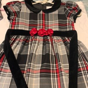 Hanna Anderson Christmas Dress tartan plaid size 120 velvet detail